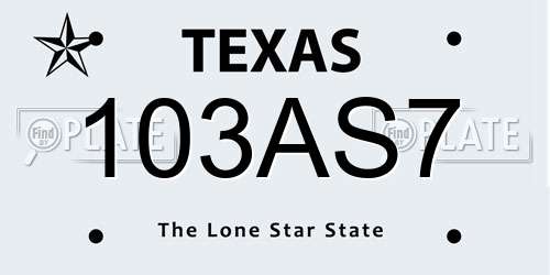 103AS7 Texas License Plate