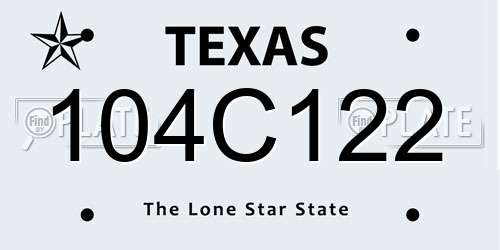 104C122 Texas License Plate