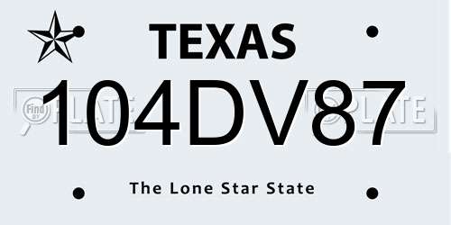 104DV87 Texas License Plate