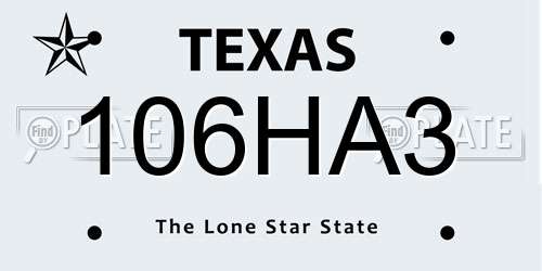 106HA3 Texas License Plate