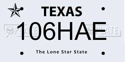 106HAE Texas License Plate