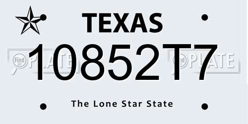 10852T7 Texas License Plate
