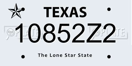 10852Z2 Texas License Plate