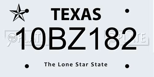 10BZ182 Texas License Plate