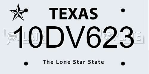 10DV623 Texas License Plate