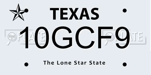 10GCF9 Texas License Plate