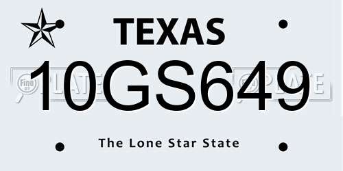 10GS649 Texas License Plate