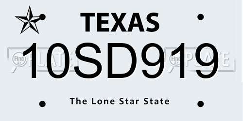 10SD919 Texas License Plate