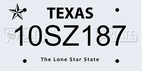 10SZ187 Texas License Plate