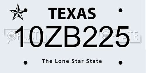 10ZB225 Texas License Plate
