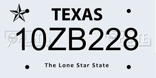 10ZB228 Texas License Plate
