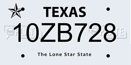 10ZB728 Texas License Plate