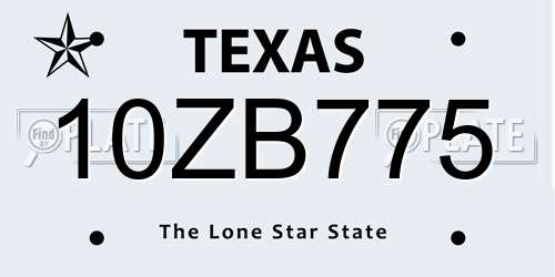 10ZB775 Texas License Plate