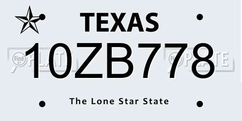 10ZB778 Texas License Plate
