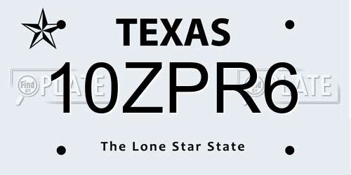 10ZPR6 Texas License Plate