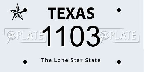 1103 Texas License Plate