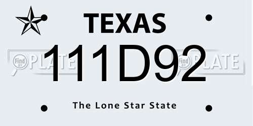 111D92 Texas License Plate