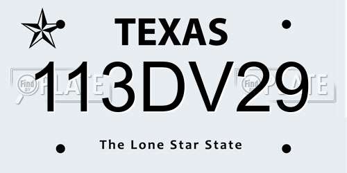 113DV29 Texas License Plate