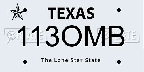 113OMB Texas License Plate