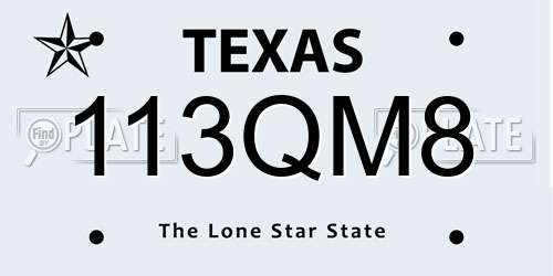 113QM8 Texas License Plate