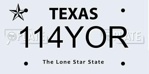 114YOR Texas License Plate