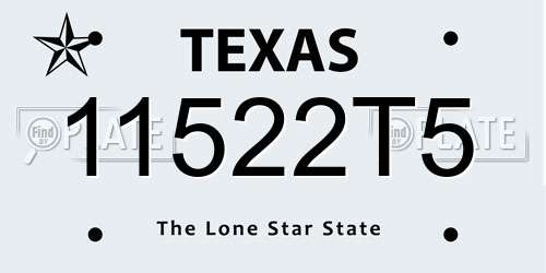 11522T5 Texas License Plate