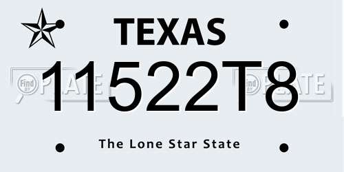 11522T8 Texas License Plate
