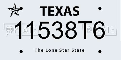 11538T6 Texas License Plate