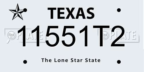 11551T2 Texas License Plate