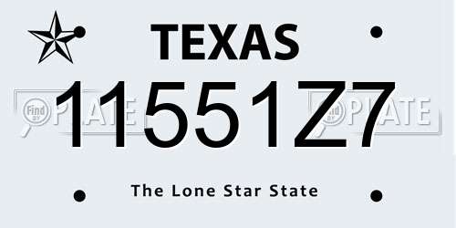 11551Z7 Texas License Plate