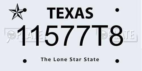 11577T8 Texas License Plate