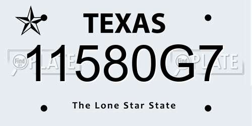 11580G7 Texas License Plate