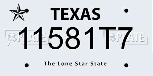 11581T7 Texas License Plate