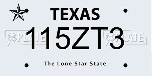 115ZT3 Texas License Plate