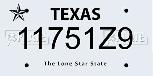 11751Z9 Texas License Plate