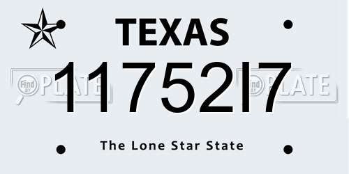 11752I7 Texas License Plate