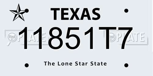 11851T7 Texas License Plate