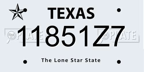 11851Z7 Texas License Plate