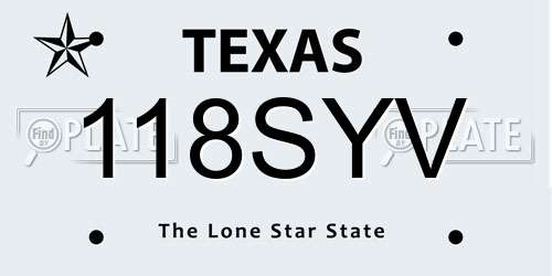 118SYV Texas License Plate