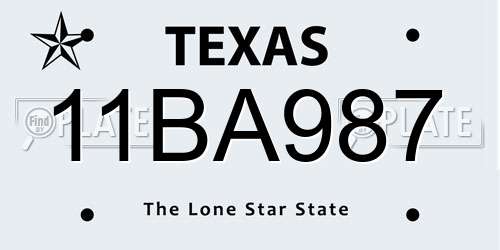 11BA987 Texas License Plate