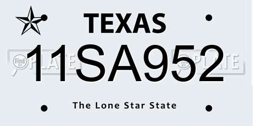 11SA952 Texas License Plate