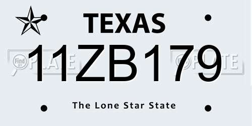 11ZB179 Texas License Plate