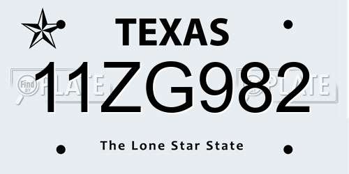 11ZG982 Texas License Plate