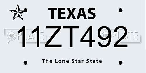 11ZT492 Texas License Plate