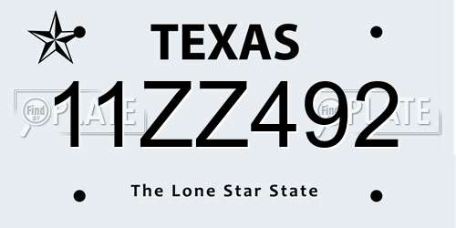 11ZZ492 Texas License Plate