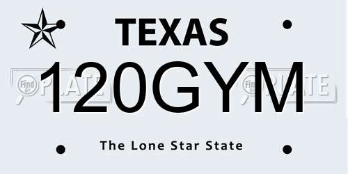 120GYM Texas License Plate