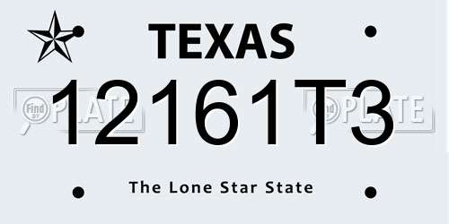 12161T3 Texas License Plate