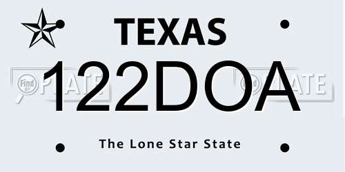 122DOA Texas License Plate
