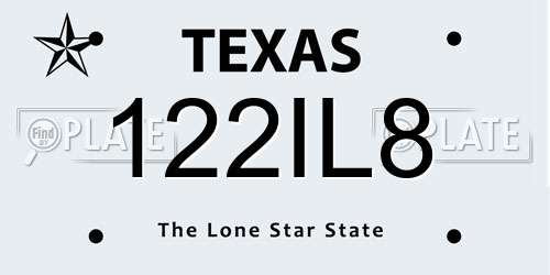 122IL8 Texas License Plate