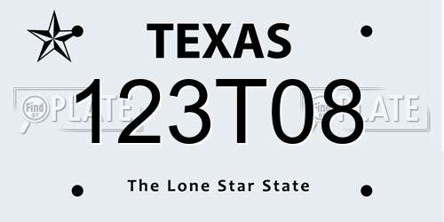 123T08 Texas License Plate